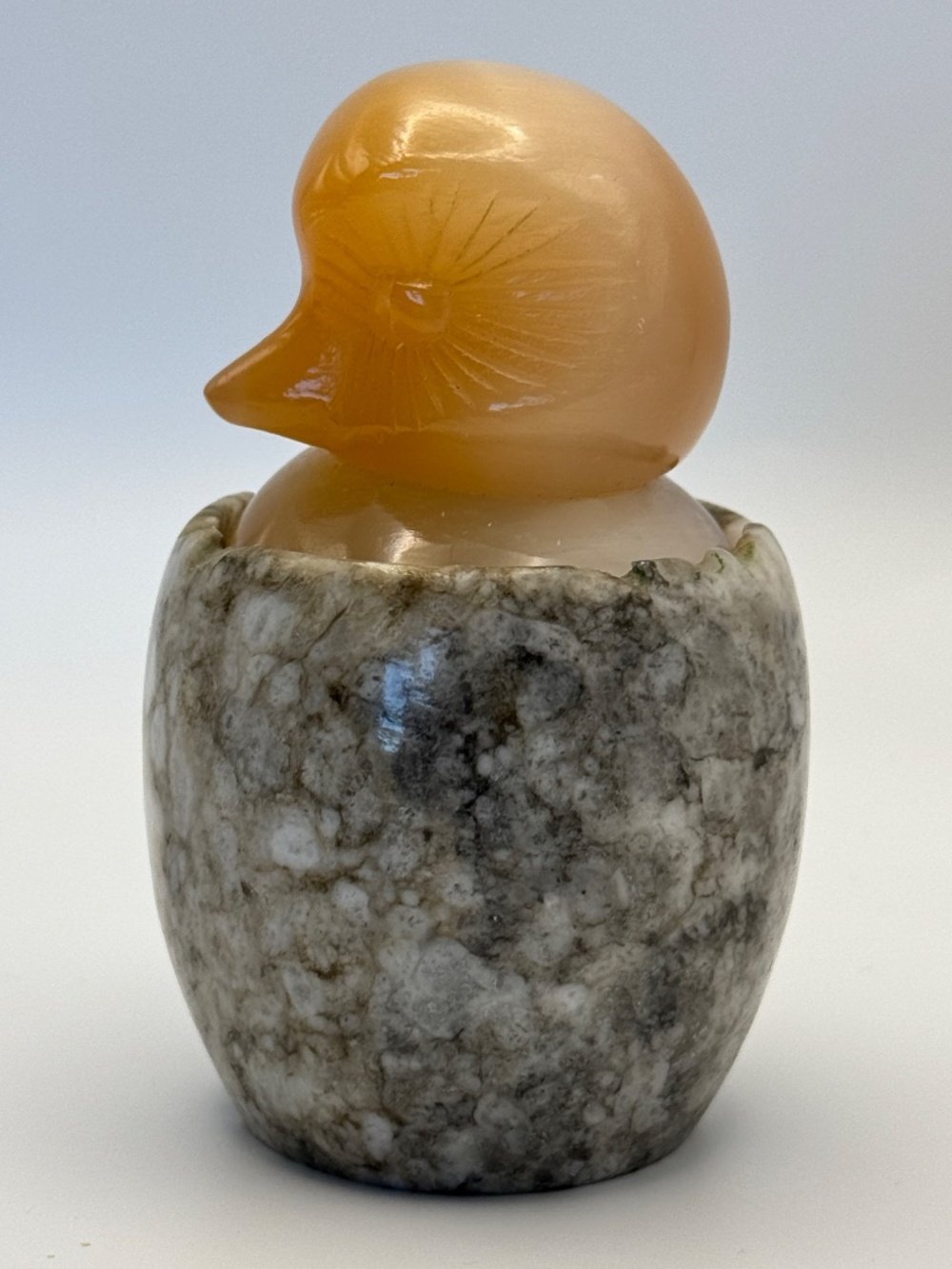 Vintage USSR Hatching Duck Egg Carving Soviet Era Art Russian Selenite/Dolomite